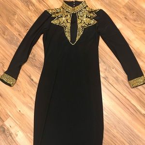 Black and Gold Embellished Midi Dress